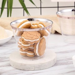 12 CLEAR ROSE GOLD RIM 10 oz Plastic Cups Disposable Wedding Party Tableware
