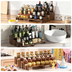 Yuzukyauy Large 2 Set Stackable Wooden Cupcake Stand Tiered Riser Display