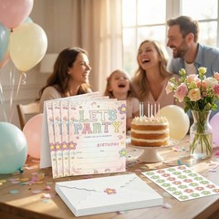 Let’s Party! Birthday Invitations – Cute Flower – 20Pcs Double-Sided Fill- In…