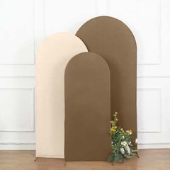 5 ft TAUPE Matte Fitted Spandex Round Top Arch Backdrop STAND COVER Party