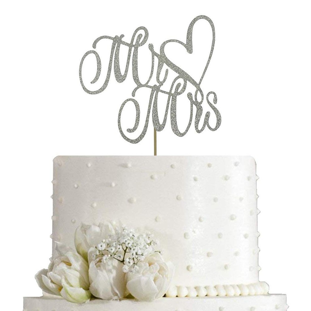 Silver Glitter Mr and Mrs Cake Topper – Wedding, Engagement, Wedding Annivers…