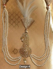 Kalgi, Indian Wedding Handmade Gold plated kundan safa kalangi with pearl string