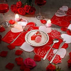 6 Pcs Embroidered Valentine’s Day Placemats Applique 11 x 17 Inch Heart