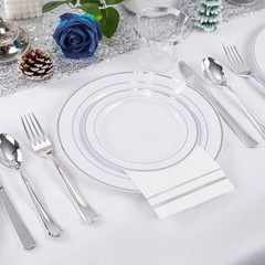 700PCS Silver Plastic Plates – Silver Plate Set 100Guest – Silver Rim