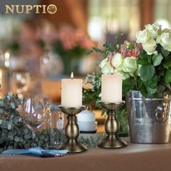 2 Pcs Iron Pillar Candle Holders, Most Ideal for 3″ Pillar Candle, 2 x S Bronze