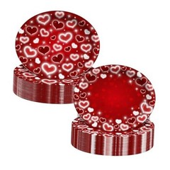 Valentines Day Plates, Early 2000s Glitter Heart Disposable Paper Plates, Red