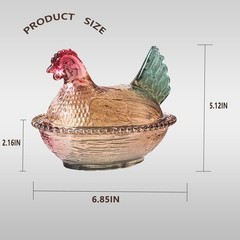 Glass Candy Dish with Lid, Chicken Silhouette, Vintage Rooster Decor Bowl, Snack