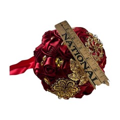 Luxury Red / gold accent Bridal Wedding Bouquet Satin Rose Rhinestone