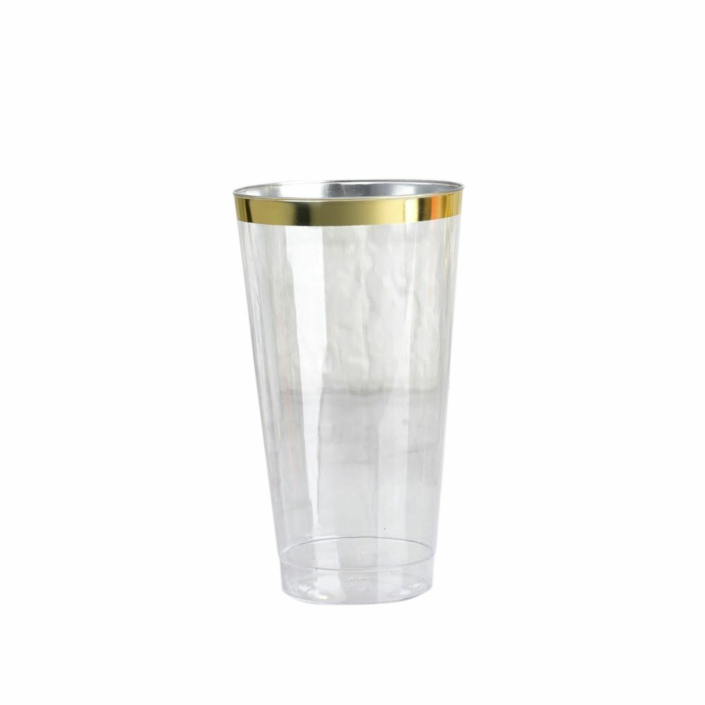 18 oz Clear with Gold Rim Plastic Cocktail Disposable Glasses TABLEWARE Party