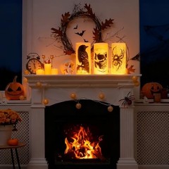 Hbaushun Halloween Flameless Candles LED Flickering Candles with Skull, Crow,