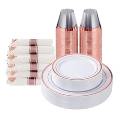 175 Piece Plastic Dinnerware Set for 25 Rose Gold 175 Piece (25 guests)