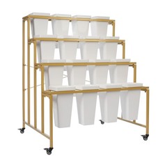 4-tier Flower Holder Flower Display Stand with 16 Pieces Buckets Metal PP