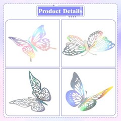3D Butterfly Wall Decor, 48Pcs 6 Sizes Silver Laser Butterfly Wall Stickers