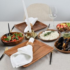 Wrightmart Set Of 4 Acacia Wood Plates 10 Square Dinner Plates Solid