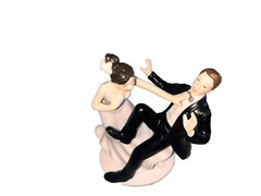 Porcelain Ceramic Wedding Cake Topper Bride Groom Funny Comical Reception Decor