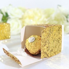 25 GOLD WHITE Sequin Glittered FAVOR BOXES Ribbon Mini Gift Holders Party Events