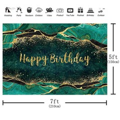7x5ft Green Marble Happy Birthday Backdrop Glitter Gold Dots Girls Women Swee…