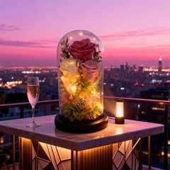 Preserved Pink Rose in Glass Dome with LED Lights – Forever