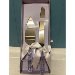 Elegant Crystal Handle Cake Knife Server Set Wedding Anniversary Celebration