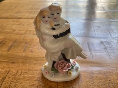 Bride And Groom Vintage Wedding Cake Topper, Ceramic Wedding Figurine