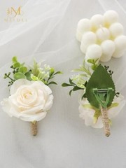 Wrist Corsage and Boutonniere Set Champagne-c 1 Boutonniere&1 Wrist Corsage