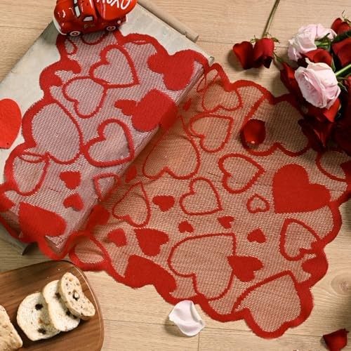 Heart Lace Valentines Placemats Set of 4, 12×18 Inch 12″ x 18″, 4 Pcs Red