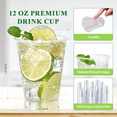 2000 Pack 12 OZ Clear Plastic Cups – 12 Ounce – Clear – 2000 Pack