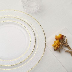 7.5″ Clear Round Plates Hammered Gold Trim Wedding Disposable Tableware
