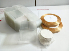 Clear Cube Party Favor Boxes. 60 piece box, tie, + tag. Birthday, wedding, baby