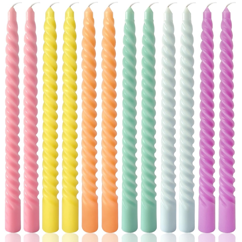 Sixladybro 10 Inch Multi-Color Spiral Taper Candles For Home Decoration 12 Pack