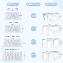 Tulle Tutu Table Skirt for Rectangle Tables or 17ft, 203IN(L) X30in(H) White