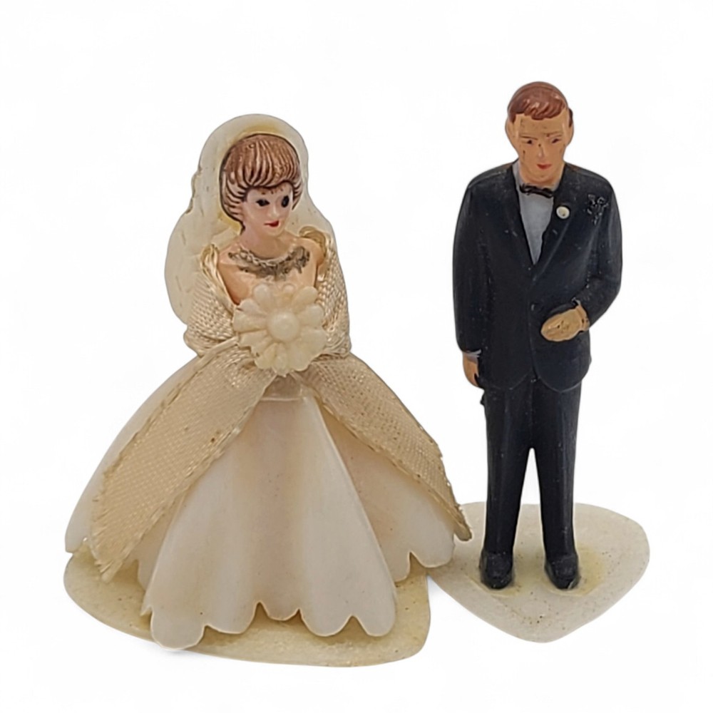 Vtg 50s/60s Mini Celluloid Wedding Bride Groom Cake Topper Made In Hong Kong