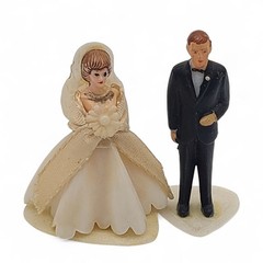 Vtg 50s/60s Mini Celluloid Wedding Bride Groom Cake Topper Made In Hong Kong