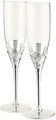 Lenox True Love Crystal & Silver Bride & Groom Wedding Toasting Flutes ~ NIB