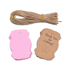 100pcs Baby Shower Tags Kraft Paper Gift Tag，Baby Feet Shower and Party Pink