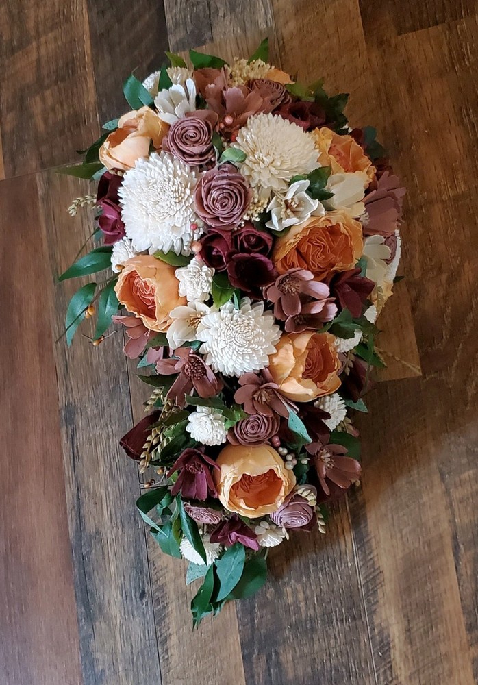 Fall Bridal Bouquet Cascade Sola Wood Burnt Orange Pink Burgundy Wedding Flowers