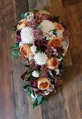 Fall Bridal Bouquet Cascade Sola Wood Burnt Orange Pink Burgundy Wedding Flowers