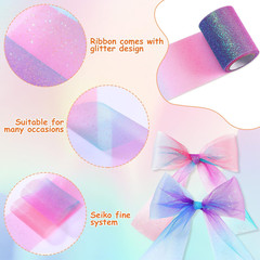 5 Rolls Rainbow Glitter Tulle Rolls Gradient Fabric Ribbon Netting Fabric Tulle