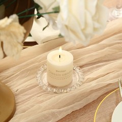 6 Clear Glass Pillar Candle Holder Plates Beaded Rims Party Events Supplies