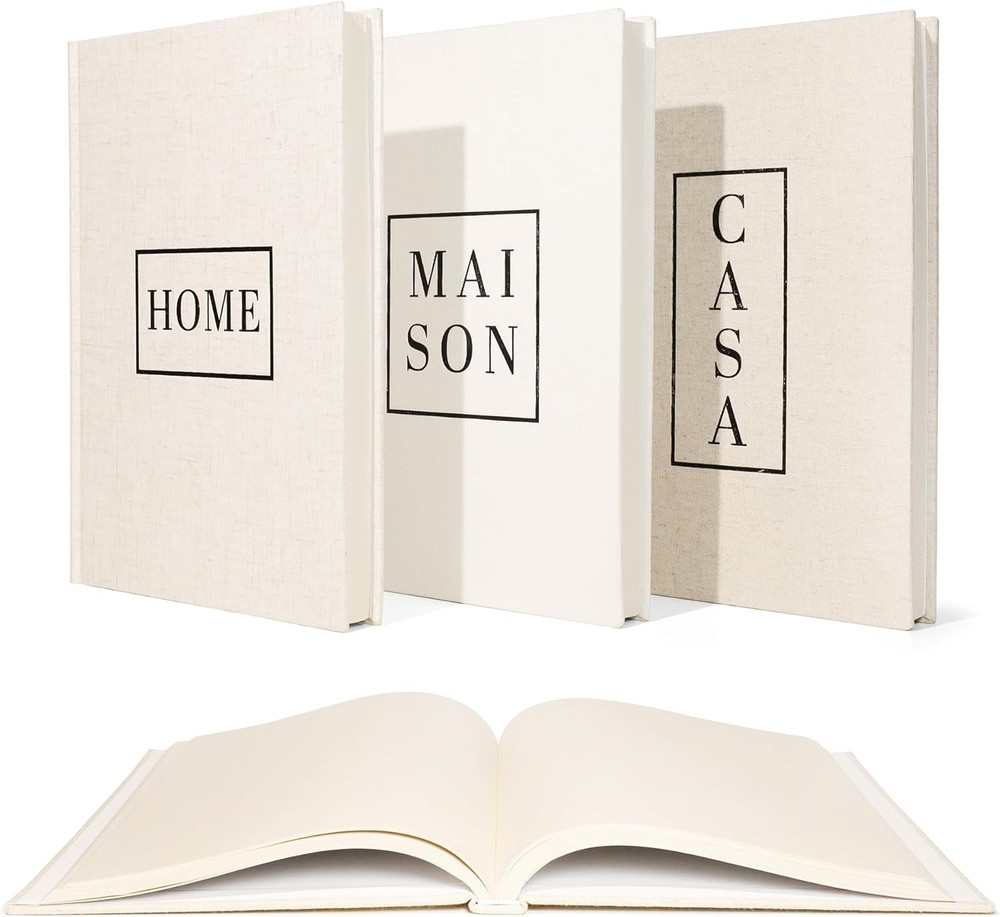 Linen Neutral Coffee Table Books Set of 3,Fashion Designer Hardcover Blank Bo…