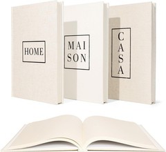 Linen Neutral Coffee Table Books Set of 3,Fashion Designer Hardcover Blank Bo…