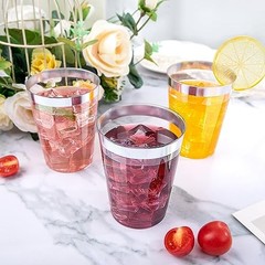 200 Pack Silver Plastic Cups 10 Oz Clear Rimmed B Silver