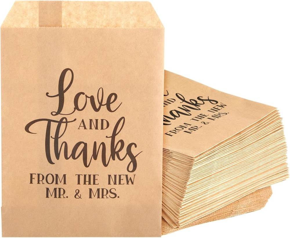100 Pack Love and Thanks From the New Mr & Mrs for Wedding, Party Favor Bags for