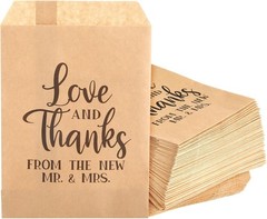 100 Pack Love and Thanks From the New Mr & Mrs for Wedding, Party Favor Bags for