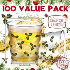 100 Pcs Disposable Christmas Shot Glasses – 2.87oz Plastic Clear Holiday