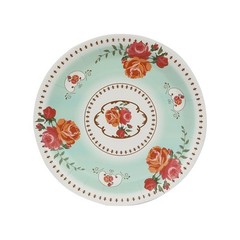 25 TURQUOISE 9″ Paper Round Plates with Vintage Rose Flower Print Wedding