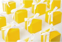 Versatile Yellow Candy Boxes in Bulk, 50 Pack with White Ribbon for Favors