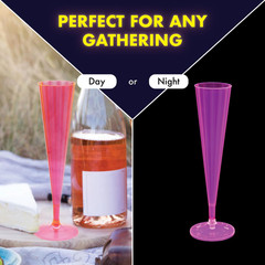 20 Count Hard Plastic Twopiece 5 Oz Champagne Flutes, Neon Pink
