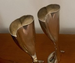 SILVER PLATED SPLIT WEDDING TOASTING GOBLETS . “COMPLETE HEART”