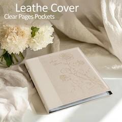 Photo Album 8×10 Clear Pages Pockets Leathe Cover Slip 50 Pockets/1PK, Beige